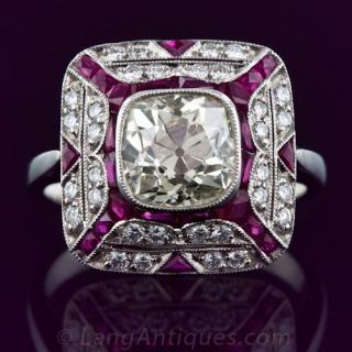 Art Deco Diamond Ruby Engagement Ring 