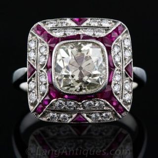 Art Deco Style 2.12 Carat Diamond and Ruby Ring