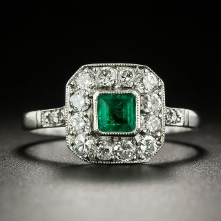 Art Deco Style .21 Carat Emerald and Diamond Ring - 2
