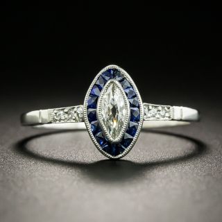 Art Deco Style .23 Carat Marquise Diamond and Sapphire Halo Ring - 2