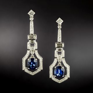 Art Deco-Style 3.04 Carat Total Weight Sapphire and Diamond Dangle Earrings - GIA - 2