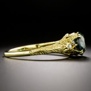Art Deco Style 3.25 Carat Natural No-Heat Green Sapphire and Diamond Ring