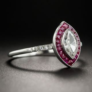 Art Deco Style .34 Carat Marquise Diamond Calibre Ruby Halo Ring