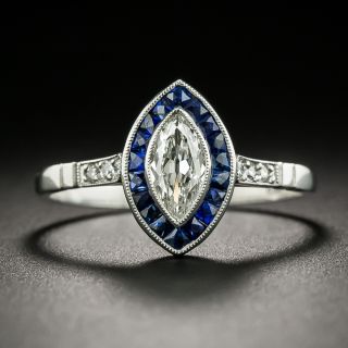 Art Deco Style .37 Carat Marquise Diamond and Sapphire Halo Ring - 2