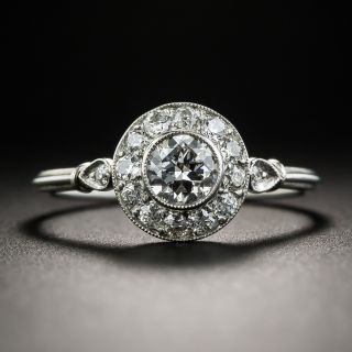 Art Deco Style .47 Carat Diamond Platinum Halo Ring - 1