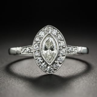 Art Deco Style .47 Carat Marquise Platinum Diamond Halo Ring - 2