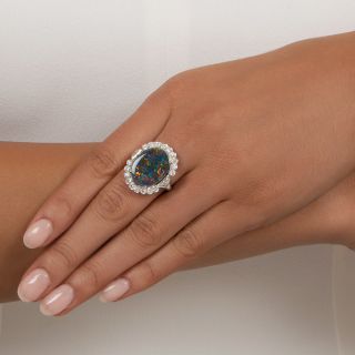 Art Deco Style 5.11 Carat Black Opal and Diamond Ring