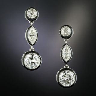 Art Deco Style 5.15 Carat Diamond and Black Enamel Drop Earrings - 2