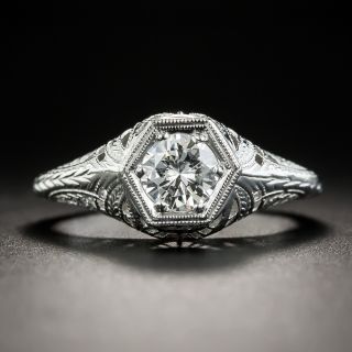 Art Deco Style .52 Carat Diamond Platinum Solitaire Engagement Ring - 2