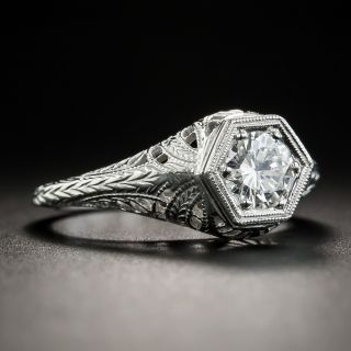 Art Deco Style .52 Carat Diamond Solitaire Platinum Engagement Ring