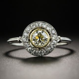 Art Deco Style .54 Carat Yellow Diamond Halo Ring - 1
