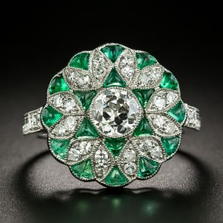 Art Deco Style .55 Carat Diamond and Calibre Emerald Ring - 2