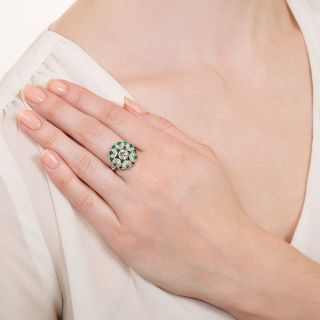 Art Deco Style .55 Carat Diamond and Calibre Emerald Ring