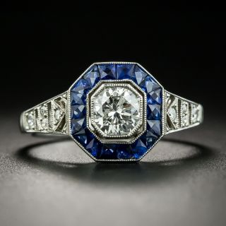 Art Deco Style .57 Carat Diamond Sapphire Platinum Ring - 2