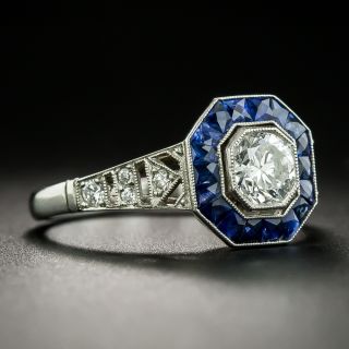 Art Deco Style .57 Carat Diamond Sapphire Platinum Ring