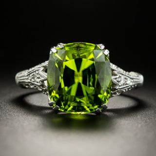 Art Deco Style 6.95 Carat Peridot and Diamond Ring - 4