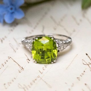 Art Deco Style 6.95 Carat Peridot and Diamond Ring