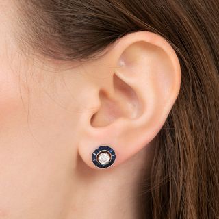 Art Deco Style .60 Carat Diamond and Sapphire Halo Stud Earrings