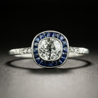 Art Deco Style .73 Carat Diamond and Sapphire Halo Ring - 2