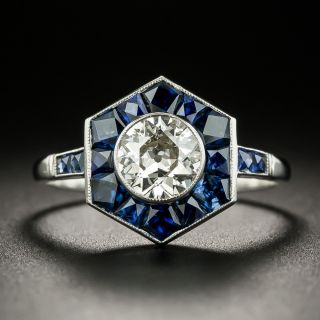 Art Deco Style .75 Carat Diamond and Sapphire Hexagonal Ring - 2