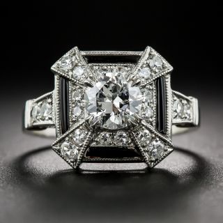 Art Deco Style .77 Carat Diamond and Onyx Ring