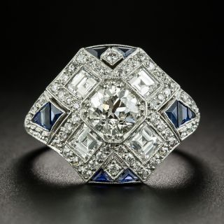 Art Deco Style .77 Carat Diamond and Sapphire Ring - 2