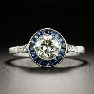 Art Deco Style .86 Carat Diamond and Sapphire Halo Ring - 2