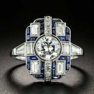 Art Deco Style .86 Carat Diamond and Sapphire Ring - 2