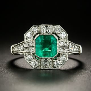 Art Deco Style .92 Carat Emerald and Diamond Ring - 2
