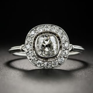 Art Deco Style .93 Ct. Antique Cushion-Cut Diamond Platinum Halo Ring - 2