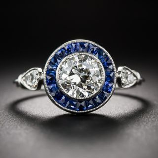 Art Deco-Style .95 Carat Diamond and Calibre Sapphire Ring - GIA  J SI1 - 8