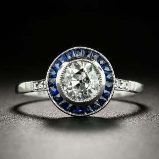 Art Deco Style .98 Carat Diamond and Sapphire Halo Ring -  GIA G VS2 - 3