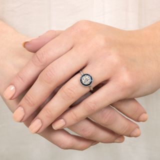 Art Deco Style .98 Carat Diamond and Sapphire Halo Ring -  GIA G VS2