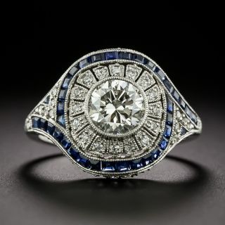 Art Deco-Style .99 Carat Center Diamond and Sapphire Ring - GIA - 2