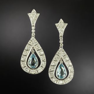 Art Deco-Style Aquamarine and Diamond Drop Earrings - 2