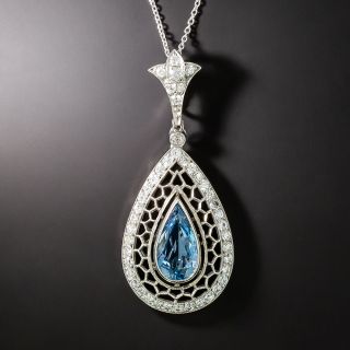 Art Deco Style Aquamarine and Diamond Necklace - 2