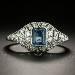 Art Deco Style Aquamarine and Diamond Openwork Ring - 2
