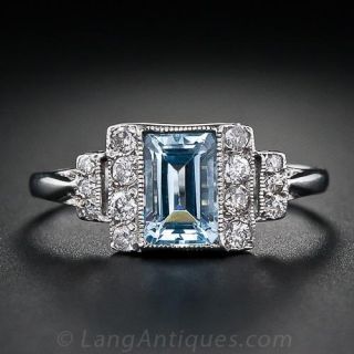 Art Deco Style Aquamarine and Diamond Ring