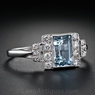 Art Deco Style Aquamarine and Diamond Ring