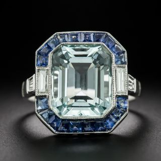 Art Deco-Style Aquamarine and Sapphire Ring - 2