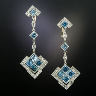 Art Deco Style Aquamarine Drop Earrings - 2