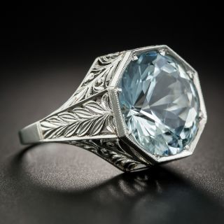 Art Deco Style Aquamarine Platinum Ring