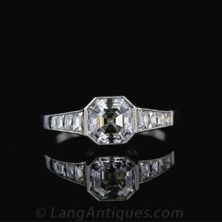 Art Deco Asscher Cut Diamond Engagement Ring Platinum Estate Diamond Ring