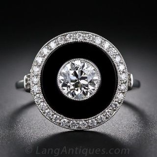 Art Deco Style Black Onyx and Diamond Ring