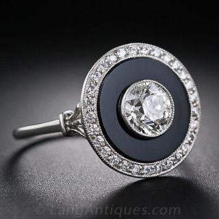 Art Deco Style Black Onyx and Diamond Ring