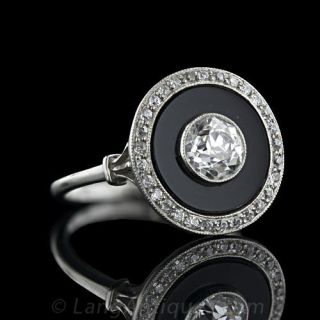 Art Deco Style Black Onyx and Diamond Ring