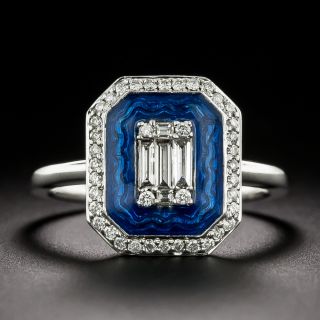 Art Deco-Style Blue Enamel and Diamond Ring - 4