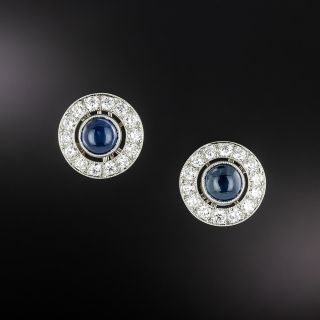 Art Deco-Style Cabochon Sapphire and Diamond Halo Earrings - 2
