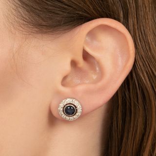 Art Deco-Style Cabochon Sapphire and Diamond Halo Earrings