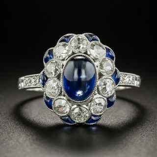 Art Deco-Style Cabochon Sapphire and Diamond Ring - 3